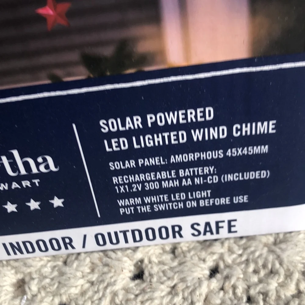 Martha Stewart Solar Powered LED Wind Chime with Patriotic Colors